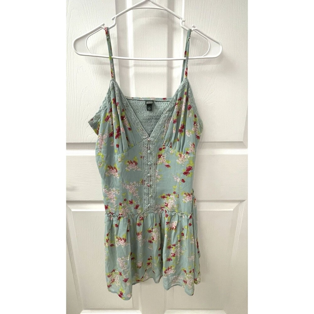 Wild Fable Mini Dress Y2K Green Pink Floral Strap Women's Size XL